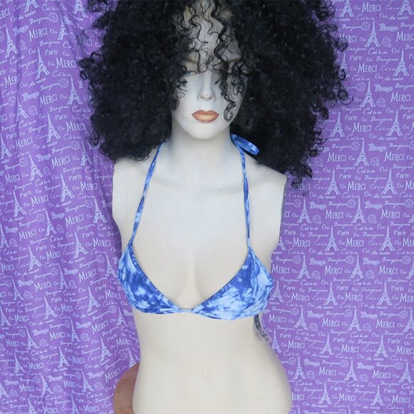 PINK Victoria's Secret triangle bikini tie dye top in blue and white size s - Picture 1 of 3